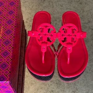 Neon pink Tory Burch miller sandals